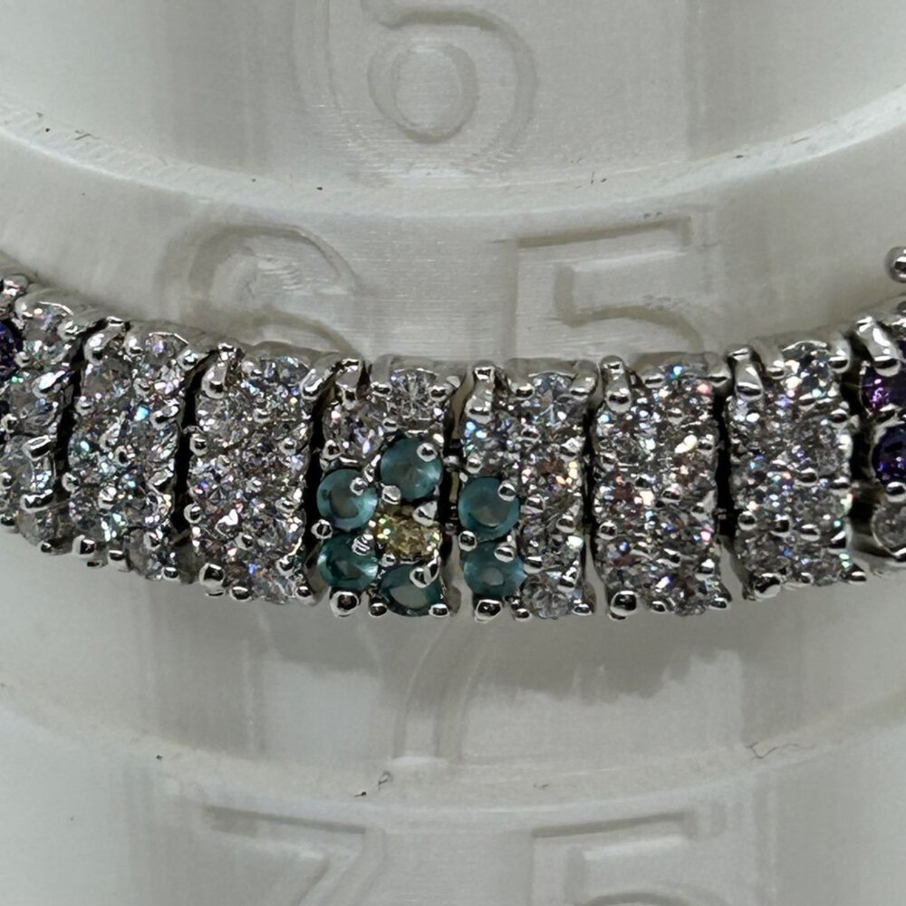 Vintage Rhinestone Tennis Bracelet Multicolor Flower Design W/ Safety Clasp 7.5" - Picture 15 of 16